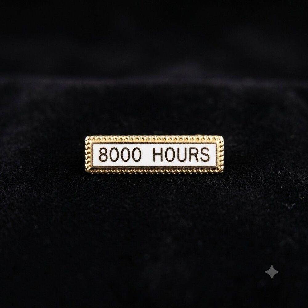Vintage Hospital Volunteer 8000 Hours Service Pin Gold Tone Enamel Award Badge